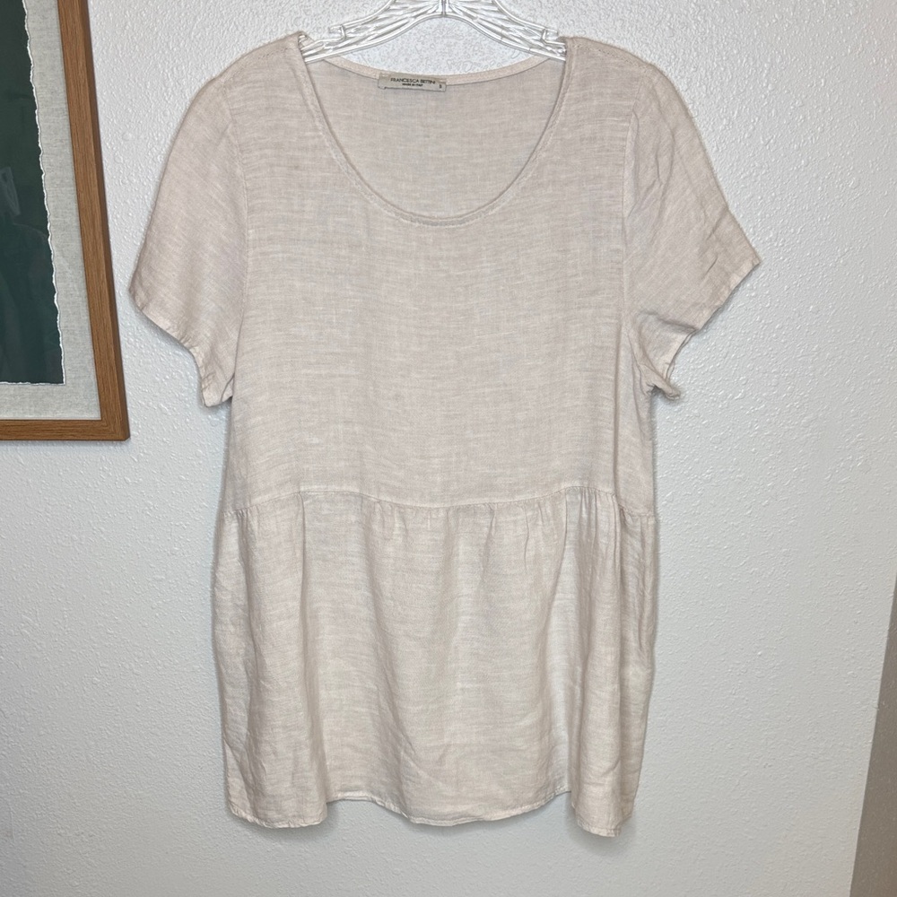 Francesca Bettini 100% Linen Made in Italy‎ Short Sleeve Blouse - Small